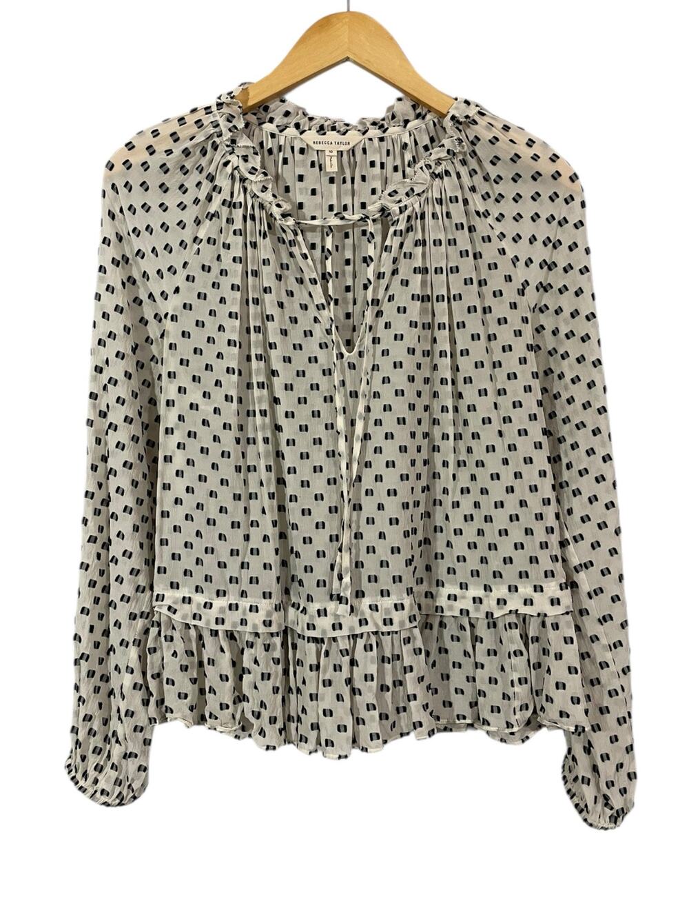 Rebecca Taylor Long Sleeve Box Clip Top - Cream/Black - 10
